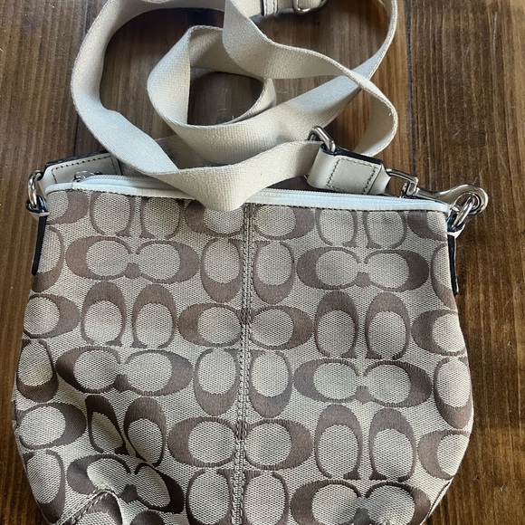 Coach Signature C Monogram Canvas Crossbody Bag Khaki White - Picture 3 of 3